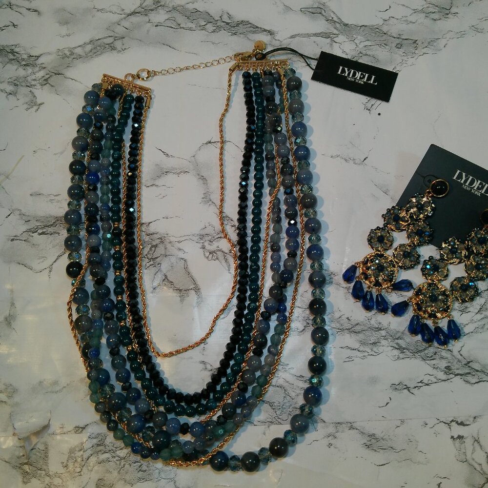 Necklace Long Strands Beads Gold Tone necklace earring (420)